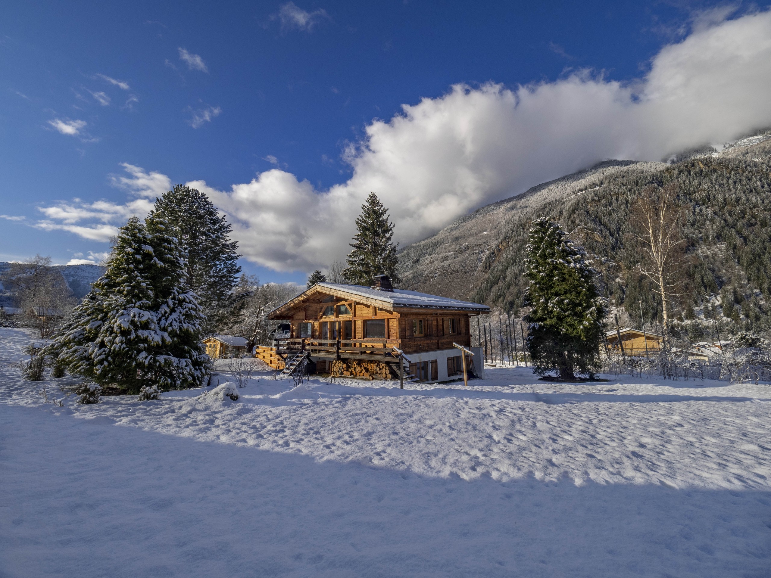 Snowy private garden at Grand Cerf near Chamonix